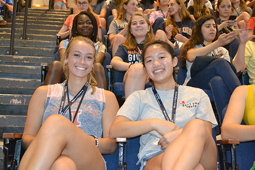 Incoming freshmen, excited to start their adventure in engineering, wait for WIE Orientation to begin.