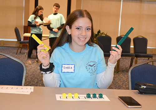 Math student Daria Chudnovsky running the Frogs and Toads game.