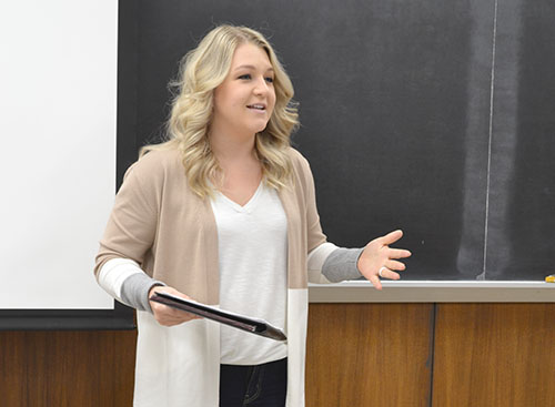 MRL safety engineer Maisie Kingren briefly chats about lab safety with the Franklin students