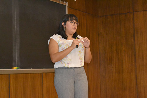 I-MRSEC undergrad Brenda Escobedo explains her research, Fabrication of Deformed Graphene Heterostructures and characterization of Strain Using Raman Spectroscopy, done in Nadya Mason's lab this past summer.