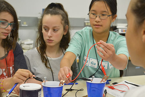 A team of Mid-GLAM campers make a battery using common houshold products, like salt.