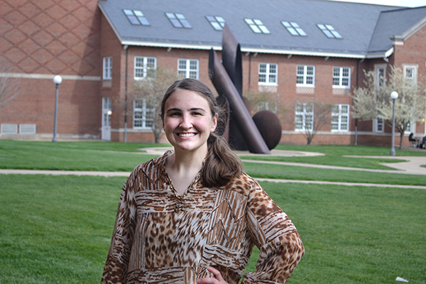 Aerospace Engineering senior Courtney Leverenz on Engineering Quad.