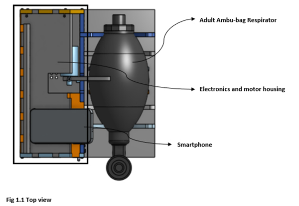 CAD drawing of Armaan Mehta's Repurposed Laser-Cut BVM Ventilator. (Photo taken from student's final project website.)