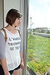 Grace Moran views BIF's green roof during a tour.