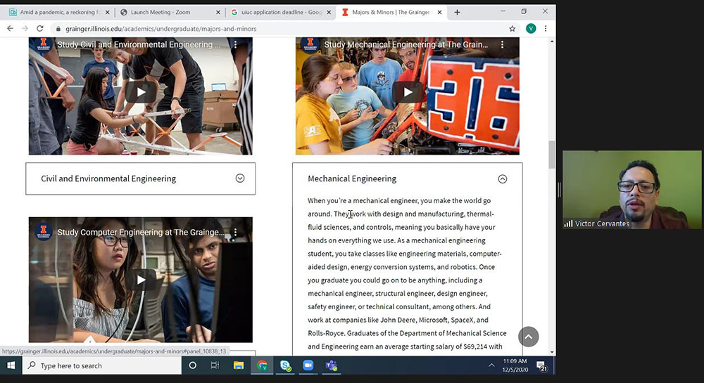 During the December 5th ChiS&E session, Victor Cervantes shares about some of the engineering disciplines offered at Illinois and what an engineer in that discipline might do.