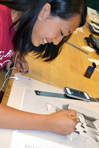 Student enjoys drawing exercise.