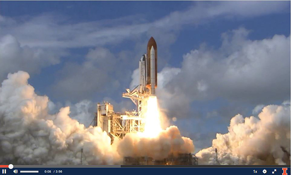 Discovery launch shown during the <em>Science of Rocket Design</em> video posted to teach IMAGINE participants some of the science behind rockets.