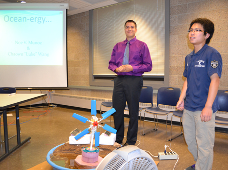 Oceanergy team members Daniel Bill and Noe Munoz during their final presentation.