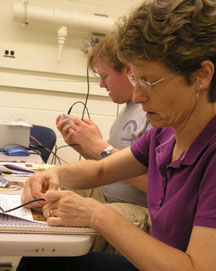 Science teacher doing hands-on project during EnLiST summer professional development.