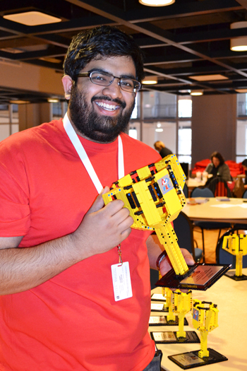 Sravan Suryadevara with all of the trophies he built for the FLL tournament.