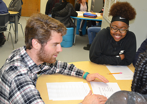 Emil Annevelink interacts with Franklin eighth graders