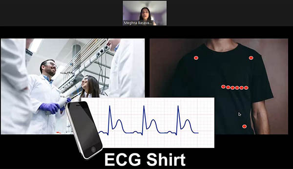 Meghna Basavaraju discusses her team's innovation: the <em>ECG Shirt</em>.