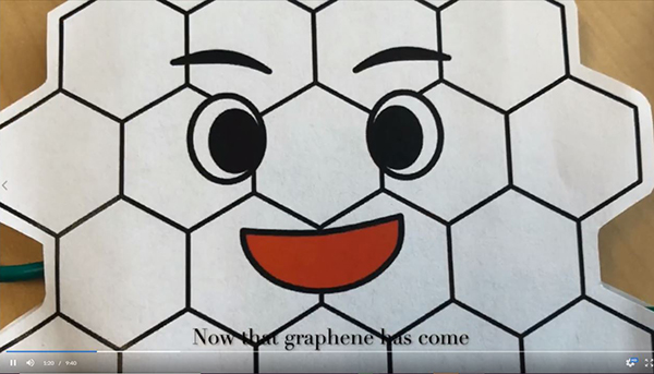 Gene the Graphene makes a cameo appearance in the video