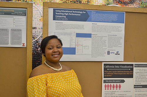 Shelana Martin with her poster at the end-of-the summer Poster Session at NCSA.