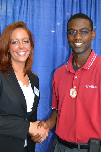 Christine Littrell and recruiter from ExxonMobile during recent Engineering Jobs Fair on campus.