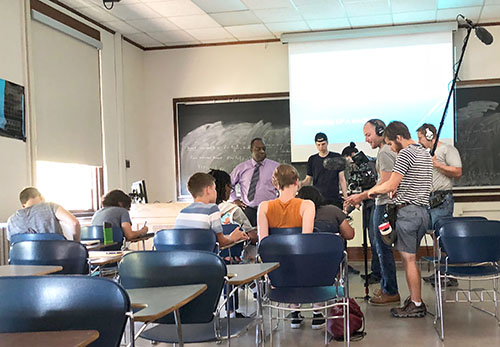 Filming one of the classroom scenes from the series. (Image courtesy of Pamela Pena Martin.