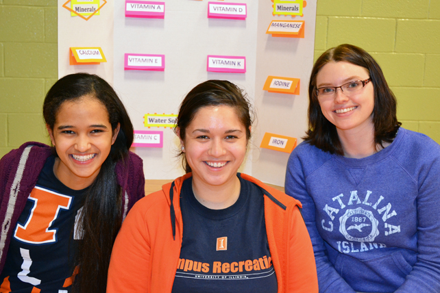 Walkyie Paula, Leyla Shinn, and Katie Brown during a recent outreach at Prairie Elementary School in Urbana.