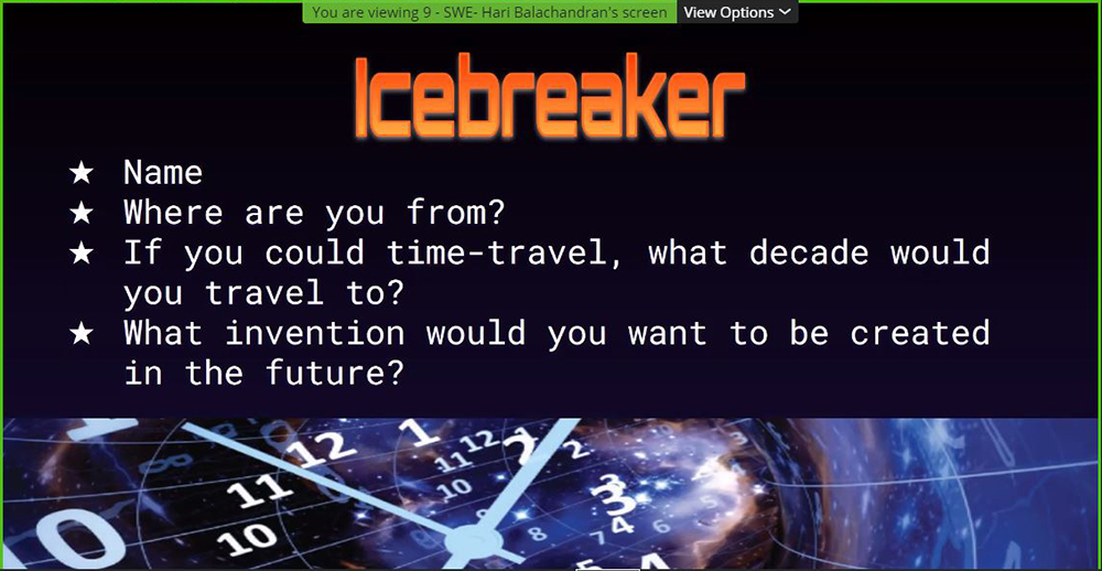 A time travel icebreaker participants began the event with once in the breakout rooms.