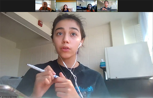 Aerospace Engineering freshman Tatiana Villalobos shares via Zoom during one of the breakout sessions.