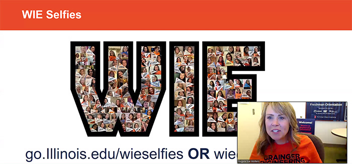 Angie Wolters (bottom right) shares the group photo of freshmen selfies taken with the Illinois pendant each made