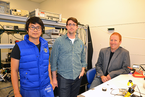 Left to right: Wasserman Group grad students Lan Yu, Will Streyer, and Assistant Professor Daniel Wasserman