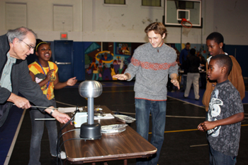 iRISE participants conducting experiment with Don Moyers' Boys and Girls Club students.