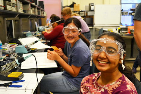 GLEE campers at working making circuits