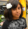 Camper models the fiber optics barette she made for her hair.