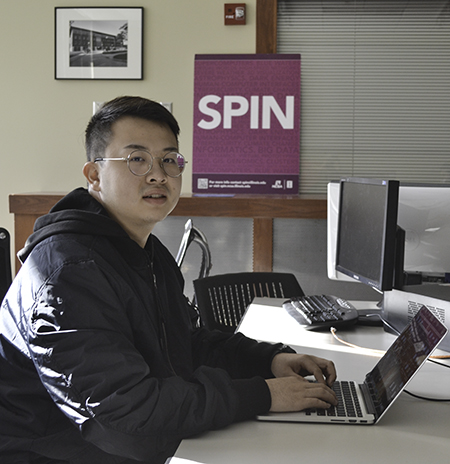SPIN student Zekun Wei at work in  NCSA's SPIN office.