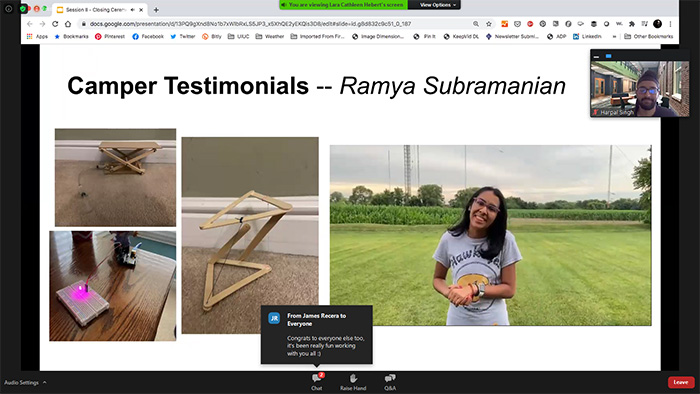 During her testimonial shared at the July 16th Closing Ceremony of Session 2, Ramnya Subramainian mentions the things she most enjoyed about the virtual camp