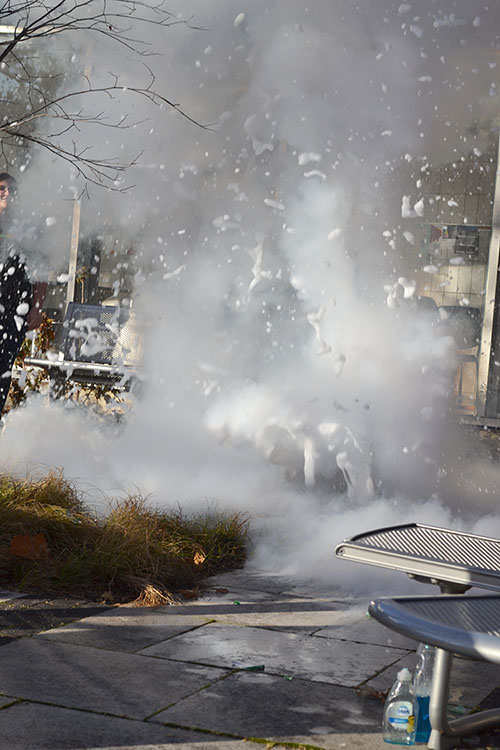 One of Spencer Hulsey's favorite demos: the soapsuds explosion.