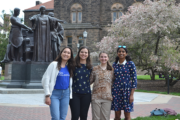 Berat Gulecyuz, Eugenia Maldonado, Courtney Leverenz, and Shivani Ganesh by Alma Mater.