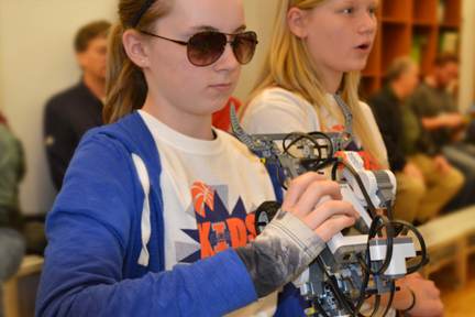 Two contestants competing in the 4-H Robotics Competition