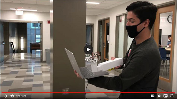 A video of BIOE senior Ben Salzberg testing his team's Ultrasonic Visual Aid shown during their final presentation.