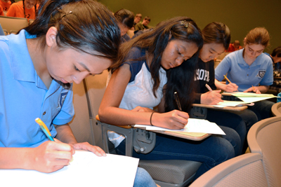 Centennial students working on an 8-person test.