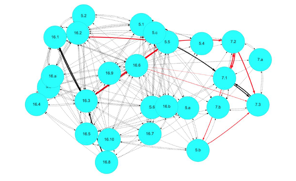 SDGs 5, 7, and 16 Interlinkages Analysis & Visualization for South Africa. (Image courtesy of Ying Guan.)