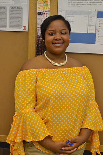 Shelana Martin with her poster at the end-of-the summer Poster Session at NCSA.