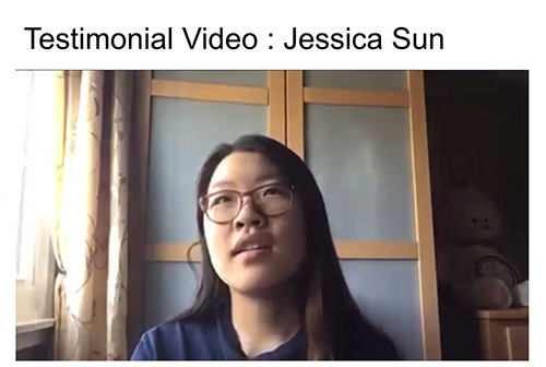 Jessica Sun shares her testimonial during 1st camp's Closing Ceremony Zoom session.