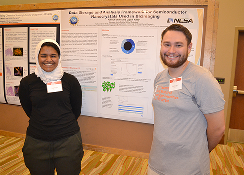 Lujain Fatta and Patrick Shinn who participated in NCSA's INCLUSION REU by their poster at the ISRS.