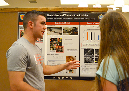 POETS REU participant Andrew Reader presents his research during the Illinois Summer Research Symposium. 