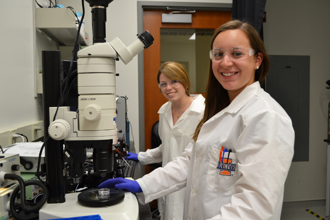 Madeline Tolish (left) and her mentor, grad student Caroline Cvetkovic (right)