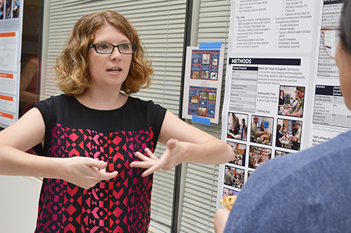 Danielle Schneider explains her research about training policement to do emergency treatments on their K9 companions.