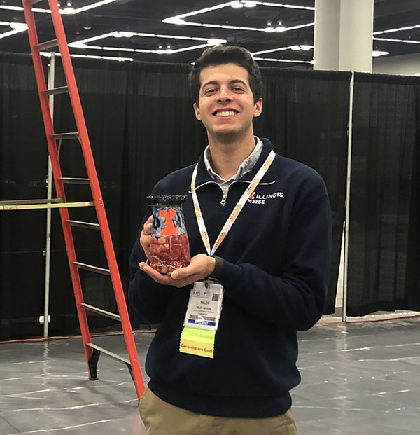 MatSE junior Talen Sehgal exhibits a ceramic coffee mug he made. (Image courtesy of Talen Sehgal.)