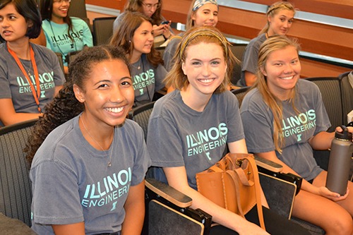 Engineering freshman waiting for WIE Orientation to begin.