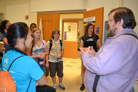 GLAM campers visit lab in the MRL to examine some images of different materials. 