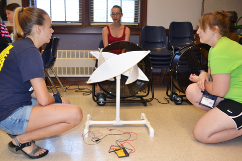 One team tests their wind turbine design.