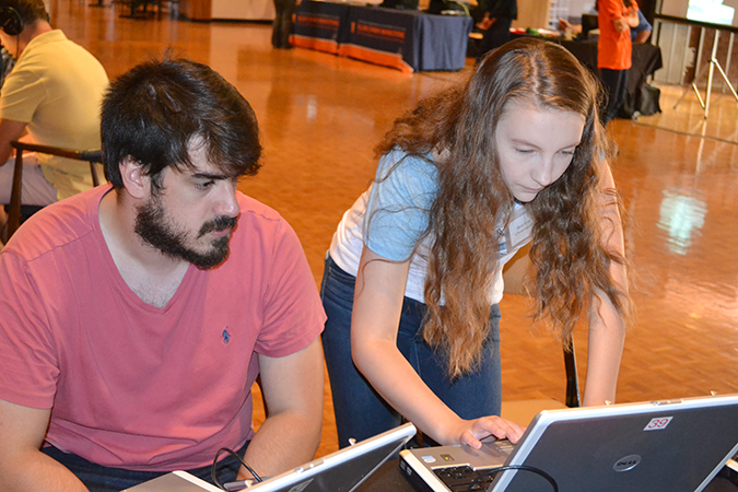  Left to right: Kazeem Alidoost, MechSE PhD student, and Brynne Kenner, Centennial sophomore