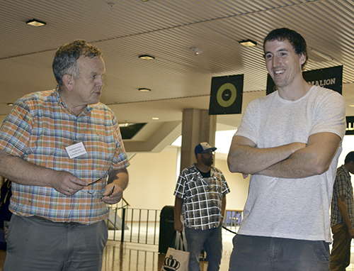 Matthias Perdekamp and Chad Lantz set up for Pygmalion Festival.