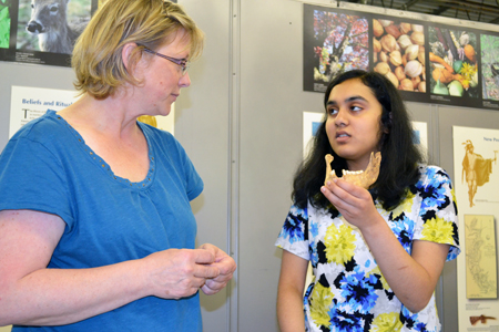 Researcher Christine Hedman and I-STEM high school researcher Nafisa Syed