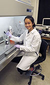 Joy Chen at work in Professor Erik Nelson's lab (photo courtesy of Ashley Lawrence). 